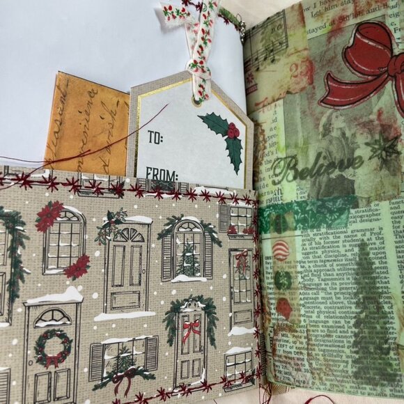 Christmas Junk Journal  With Charm u Washi  Fabric Wrap Tons Ephemera Handmade P - Picture 12 of 16